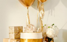 Manualidades para Baby Shower con globos dorados