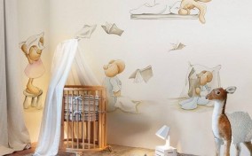Decoración de papel pintado para la habitación del bebé con muñecos