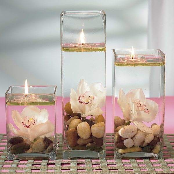 Ideas de centros de mesa con velas y agua